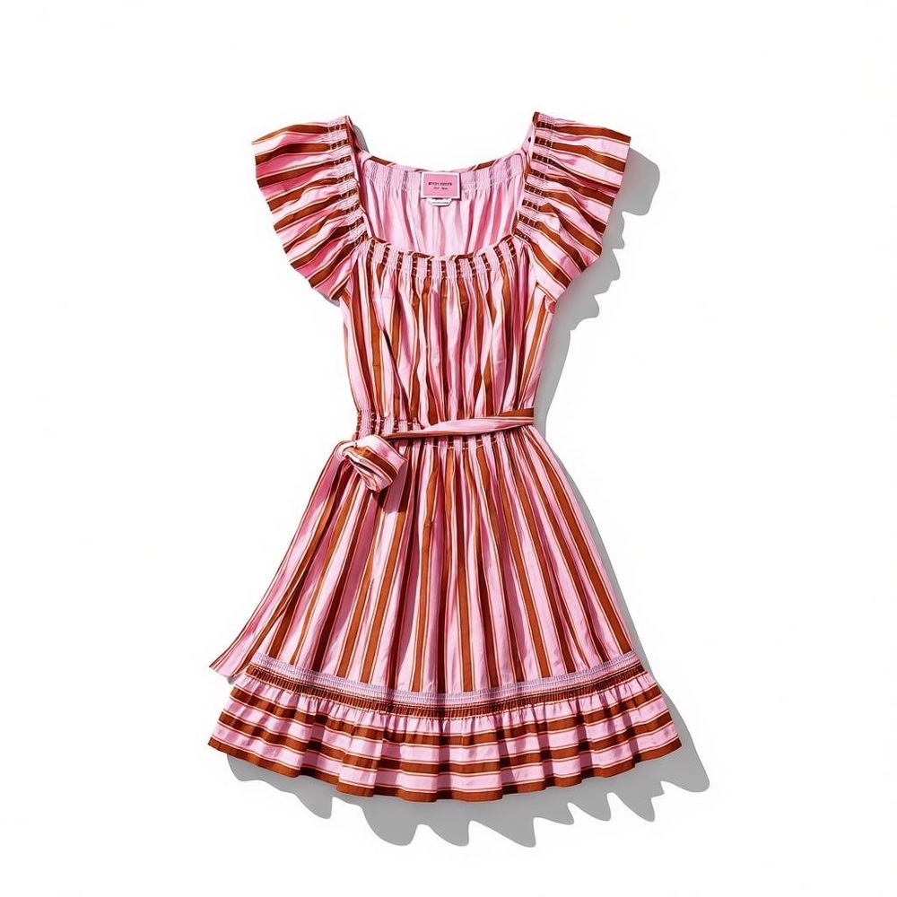 Elegant Pink and Orange Striped Dress